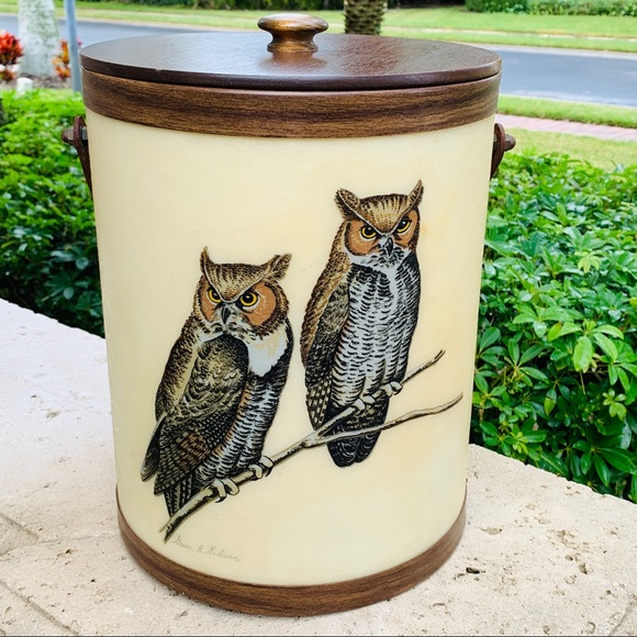 MCM Dining Bacova Guild Va Vintage Ice Bucket Owls Leather Strap Mcm Wood Top Grace Gilmore